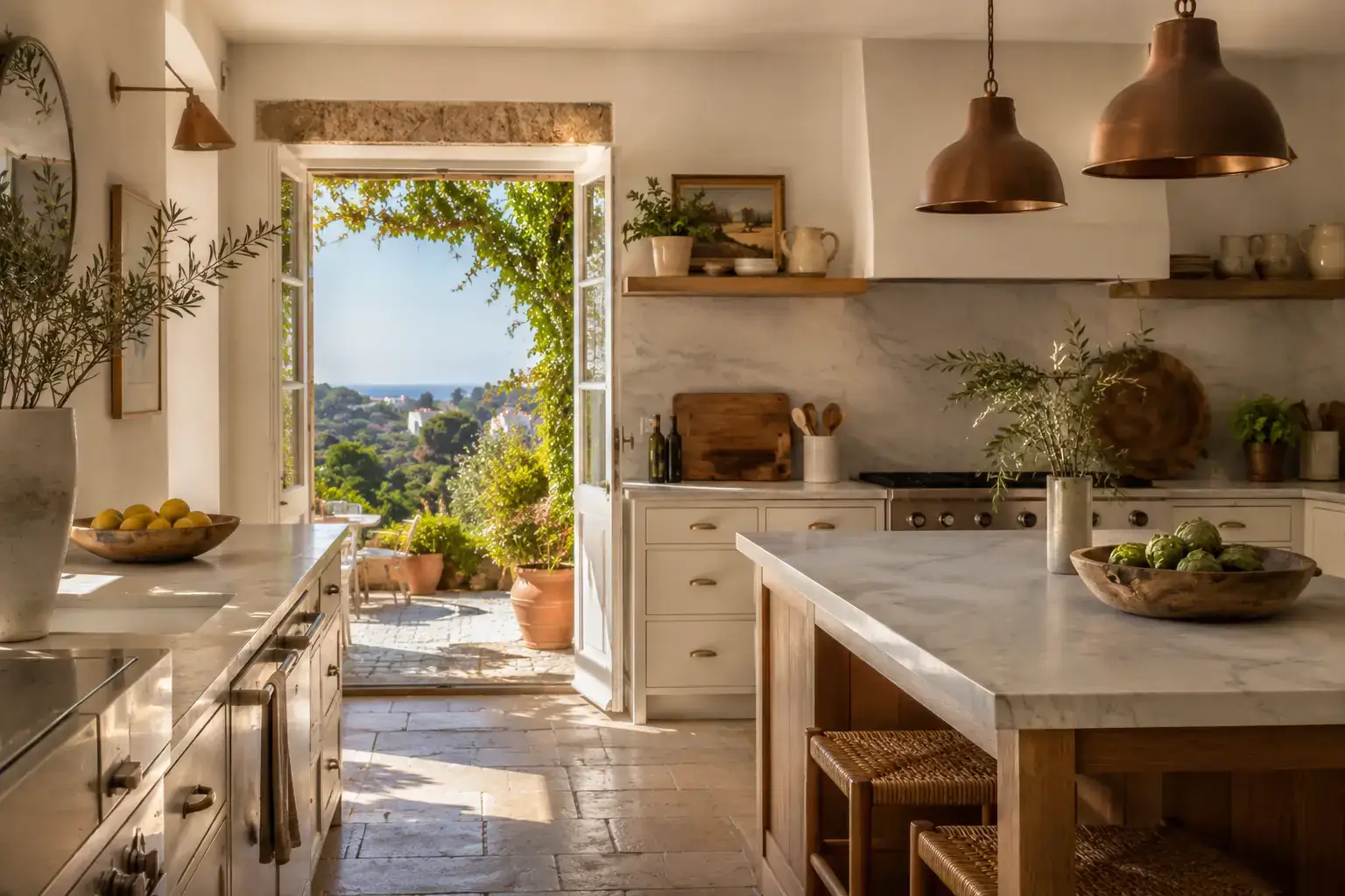 Renovated kitchen opening onto a terrace