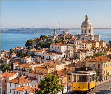 Lisbon tram and rooftops