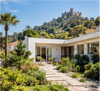 Modern white house in a garden