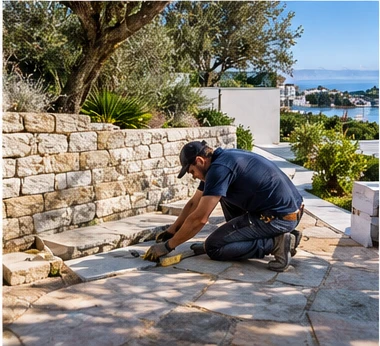 Stone terrace being laid
